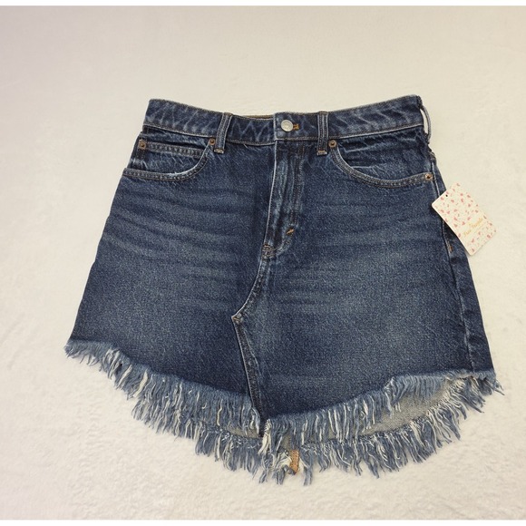 Free People Pants - Free People Denim Mini Skirt Womens 27 Frayed Hem Raw Edge Boho Festival NWT